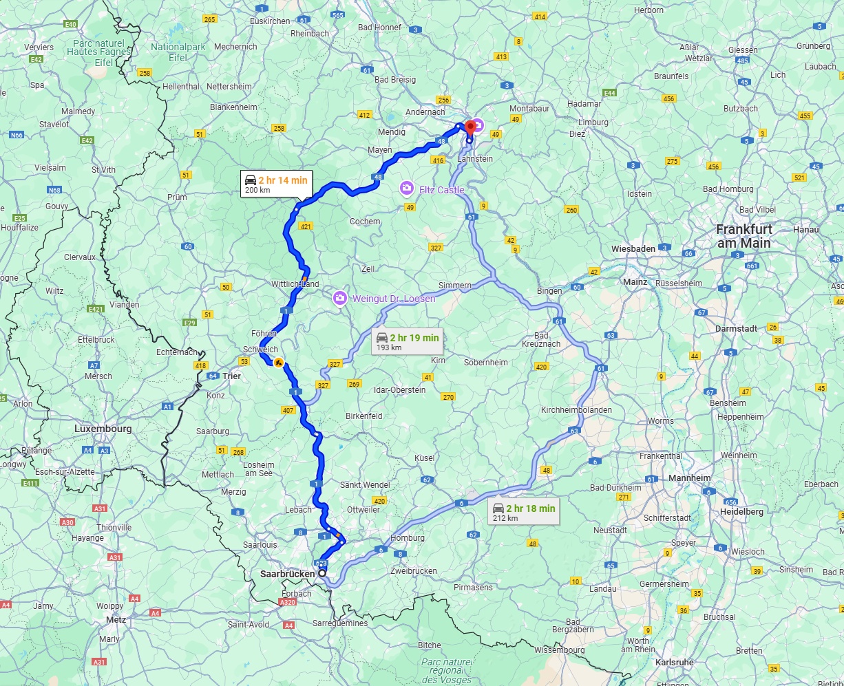 Anreise von Saarbrücken Zu Koblenz Über via A1 and A48