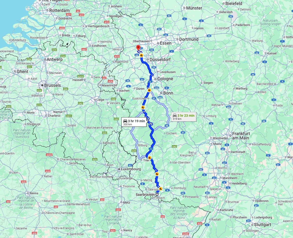 Anreise von Saarbrücken Zu Krefeld Über via A1