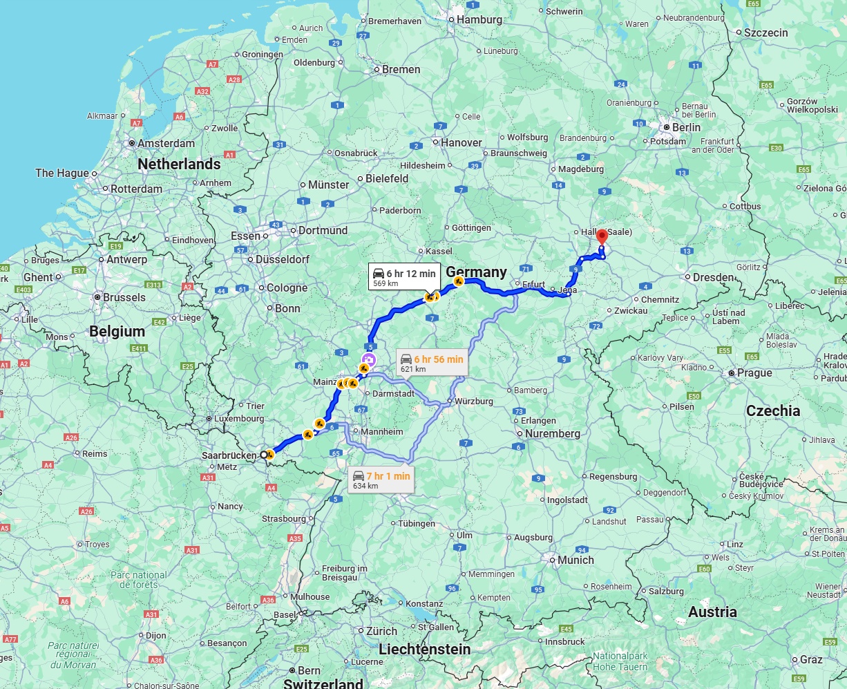 Anreise von Saarbrücken Zu Leipzig Über via A4