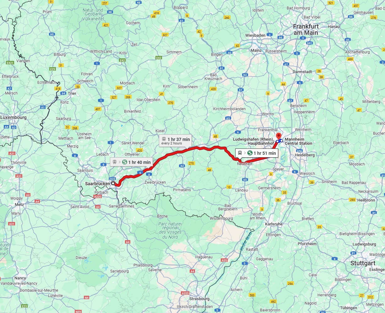 Anreise von Saarbrücken Zu Ludwigshafen am Rhein Über 