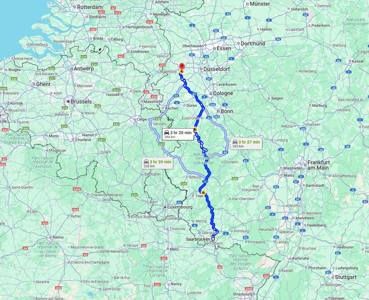 Anreise von Saarbrücken Zu Mönchengladbach Über via A1