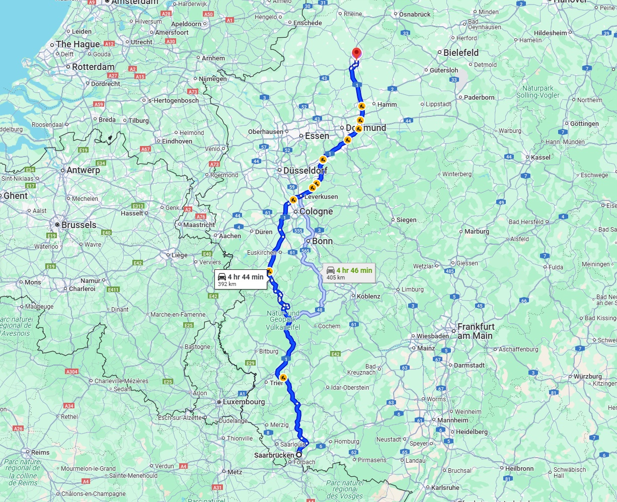 Anreise von Saarbrücken Zu Münster Über via A1