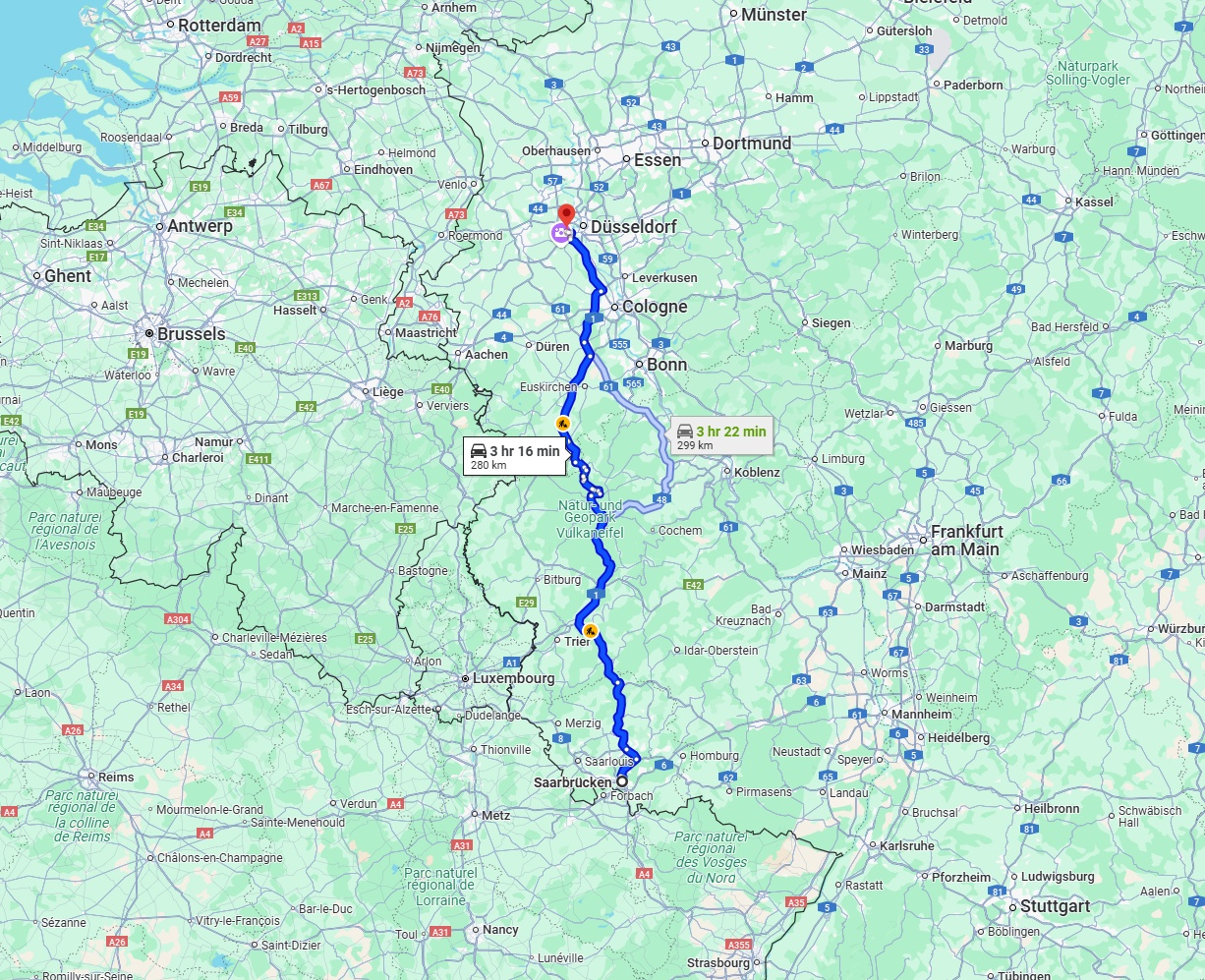 Anreise von Saarbrücken Zu Neuss Über via A1