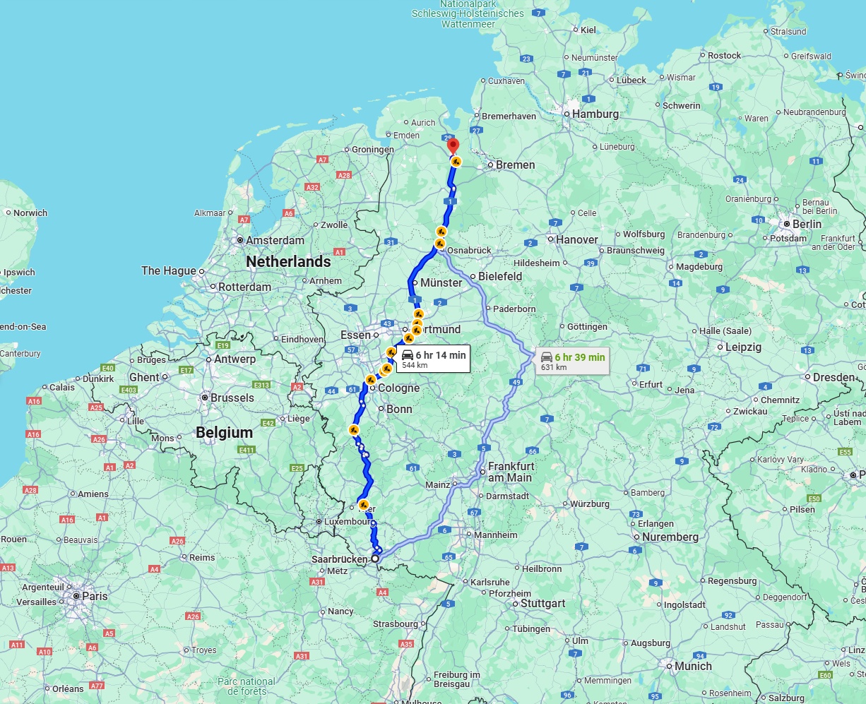Anreise von Saarbrücken Zu Oldenburg Über via A1