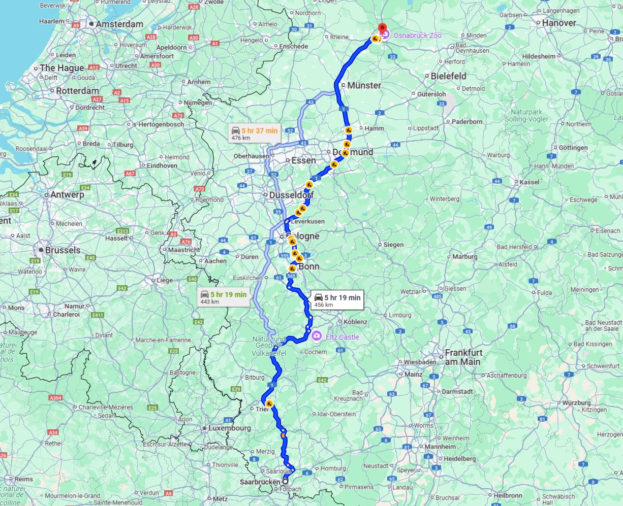 Anreise von Saarbrücken Zu Osnabrück Über via A1