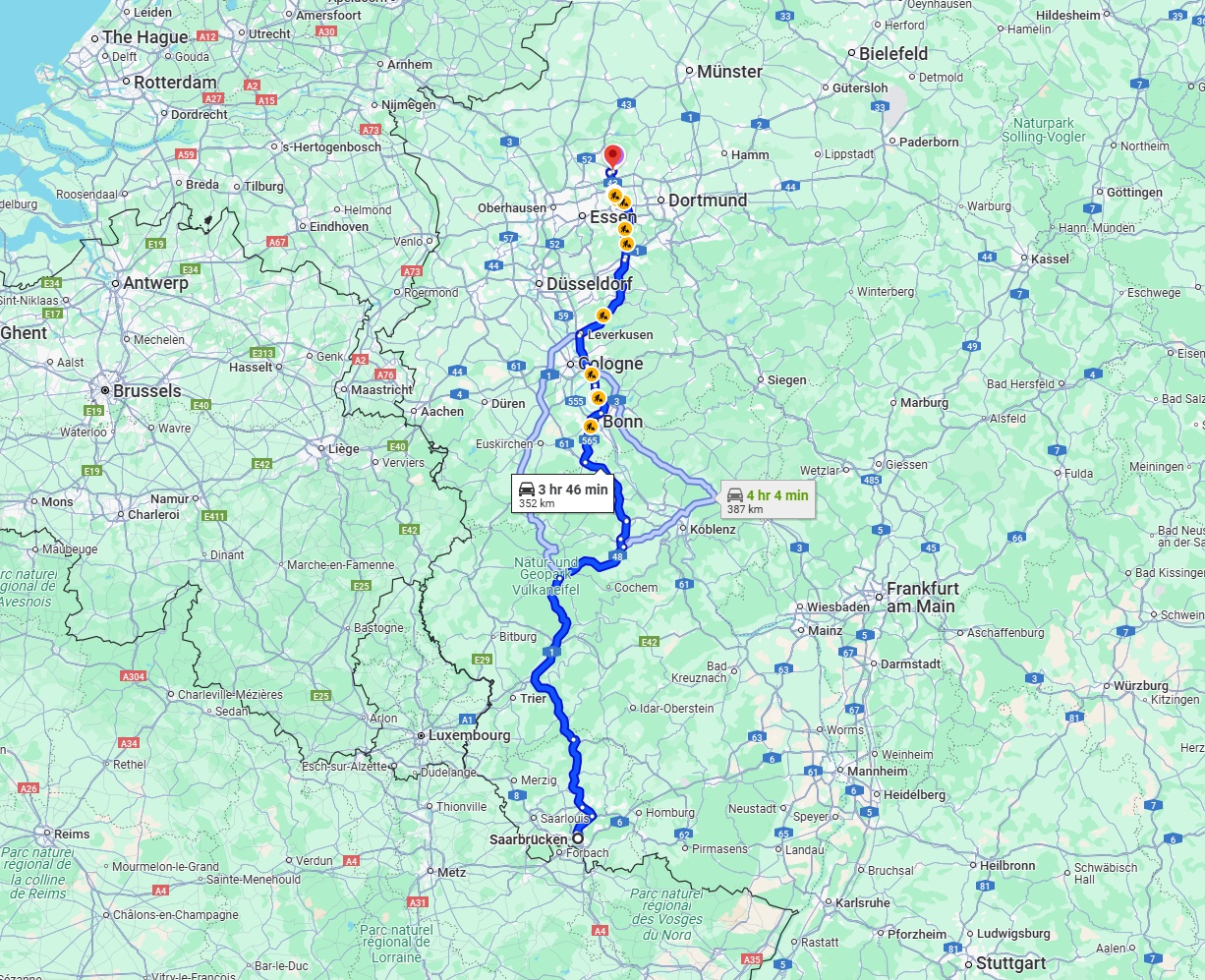 Anreise von Saarbrücken Zu Recklinghausen Über via A1