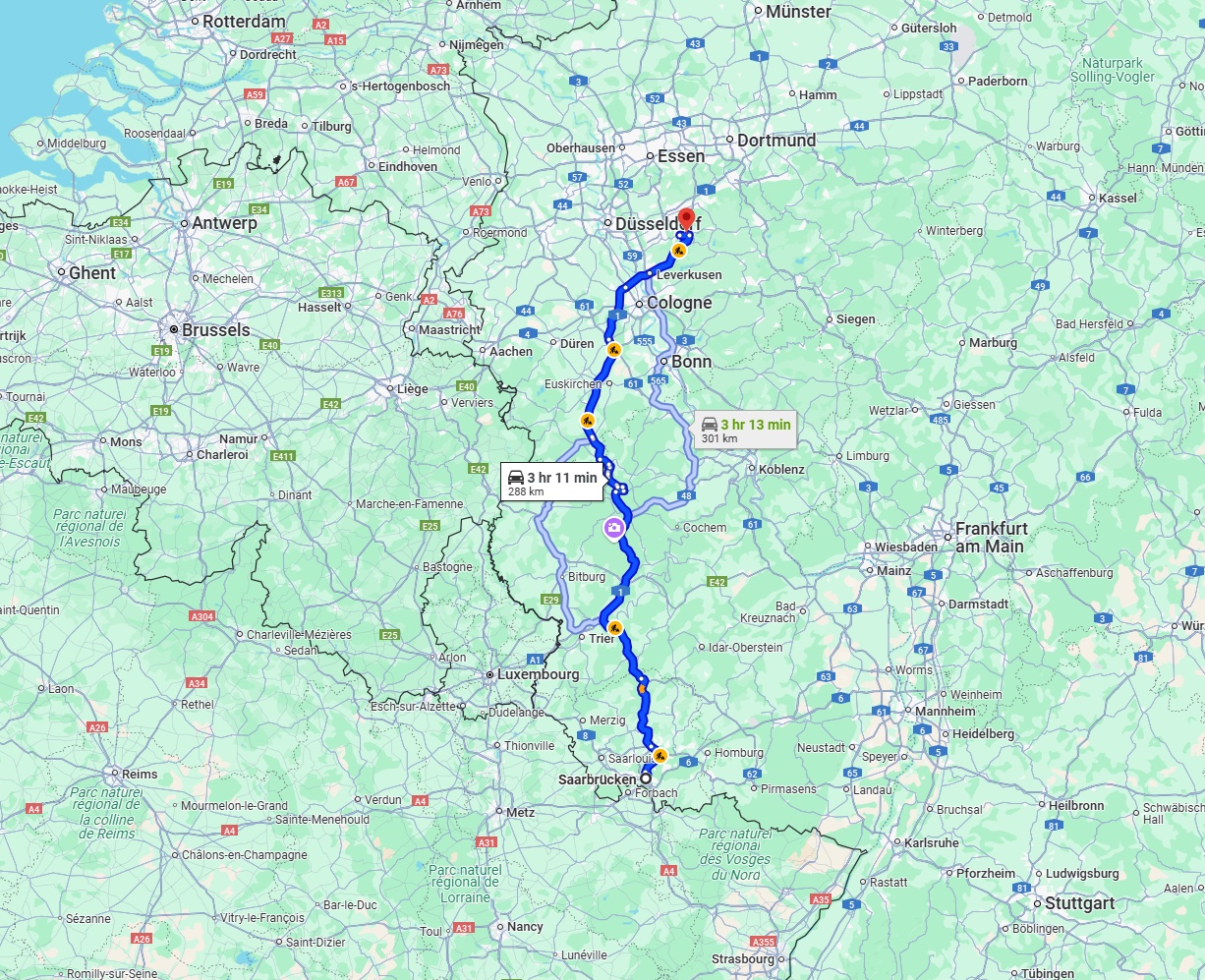 Anreise von Saarbrücken Zu Remscheid Über via A1