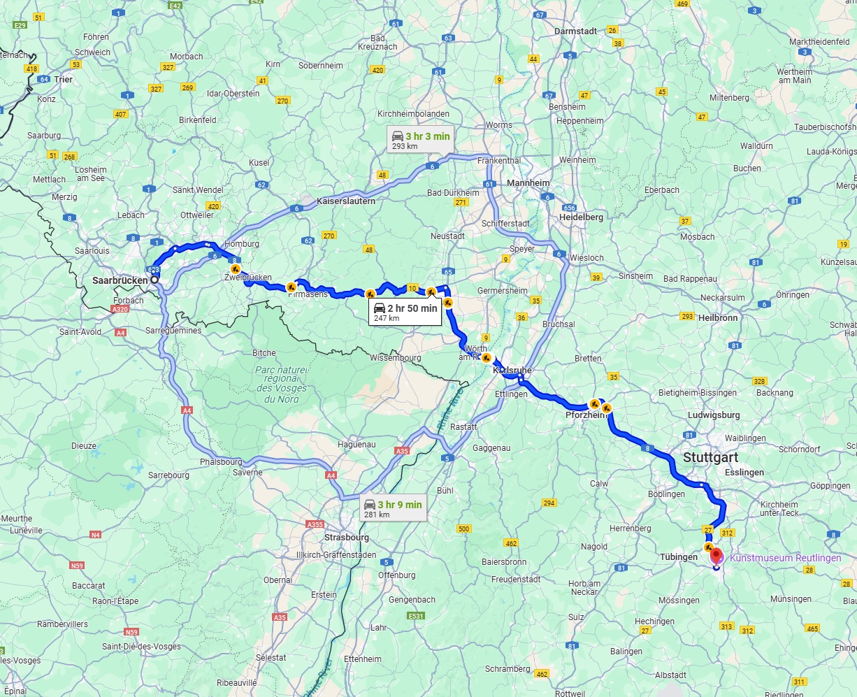 Anreise von Saarbrücken Zu Reutlingen Über via A8