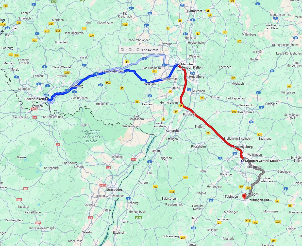 Anreise von Saarbrücken Zu Reutlingen Über 
