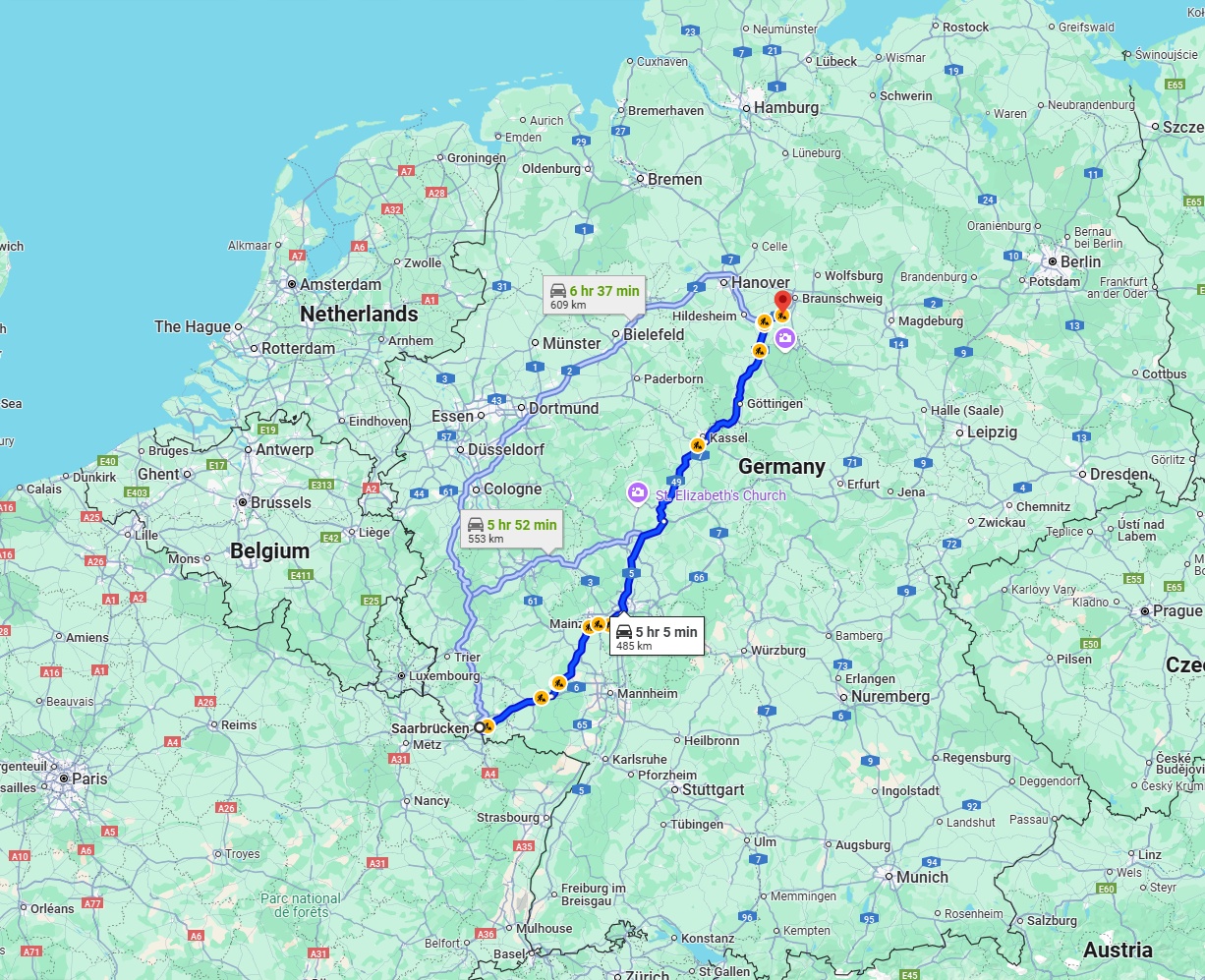 Anreise von Saarbrücken Zu Salzgitter Über via A7