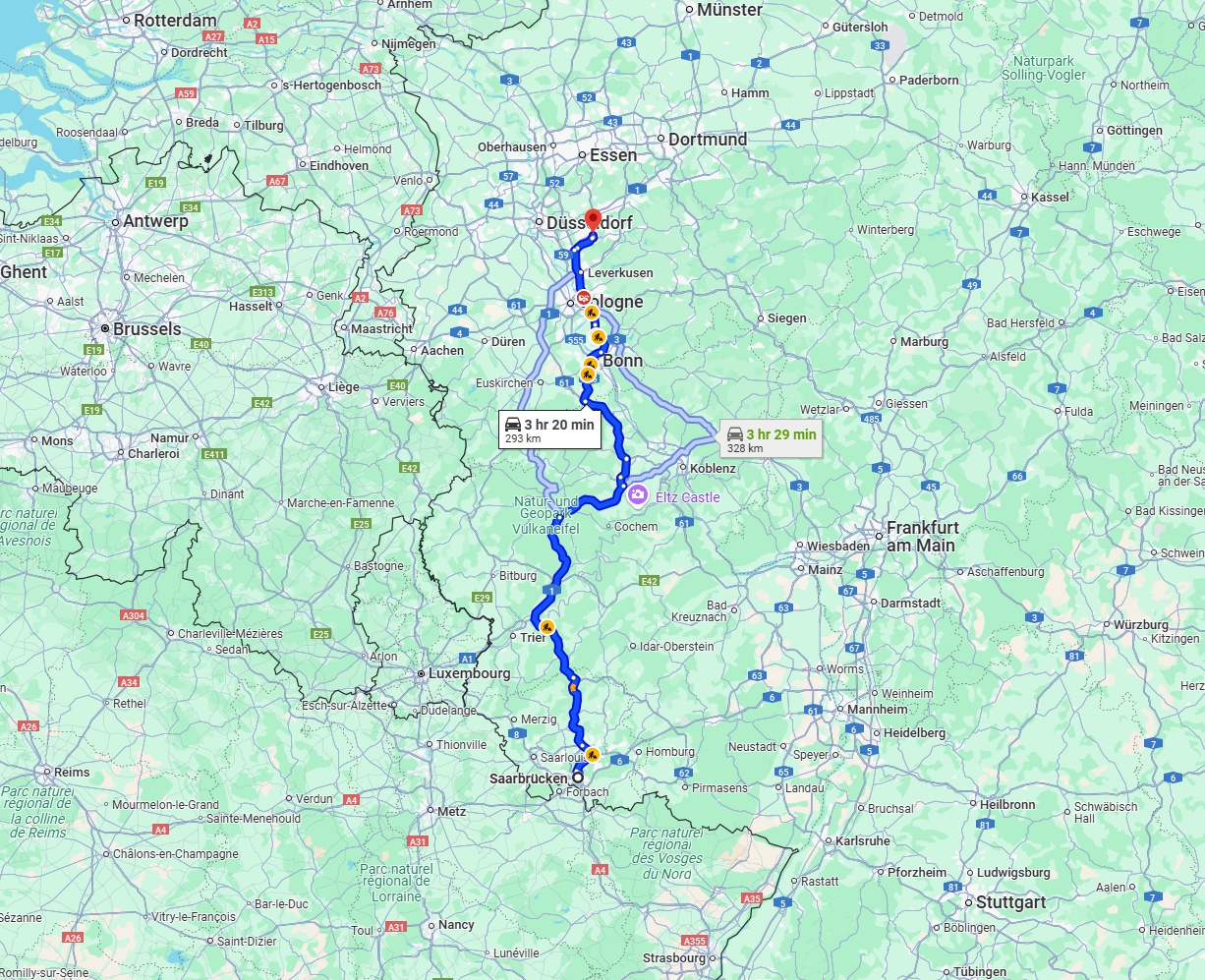 Anreise von Saarbrücken Zu Solingen Über via A1
