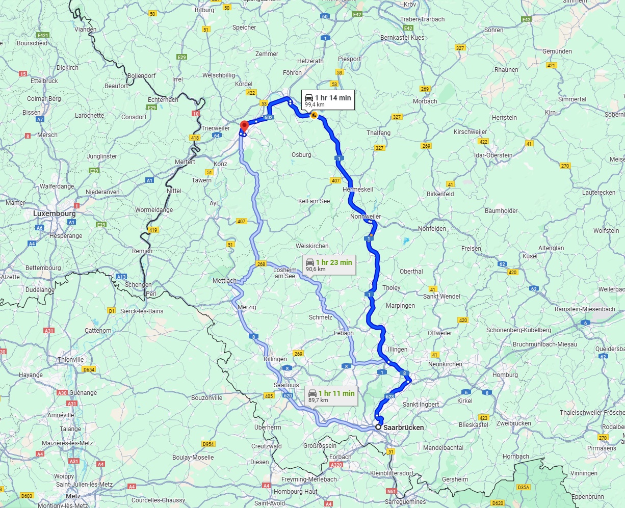 Anreise von Saarbrücken Zu Trier Über via A1