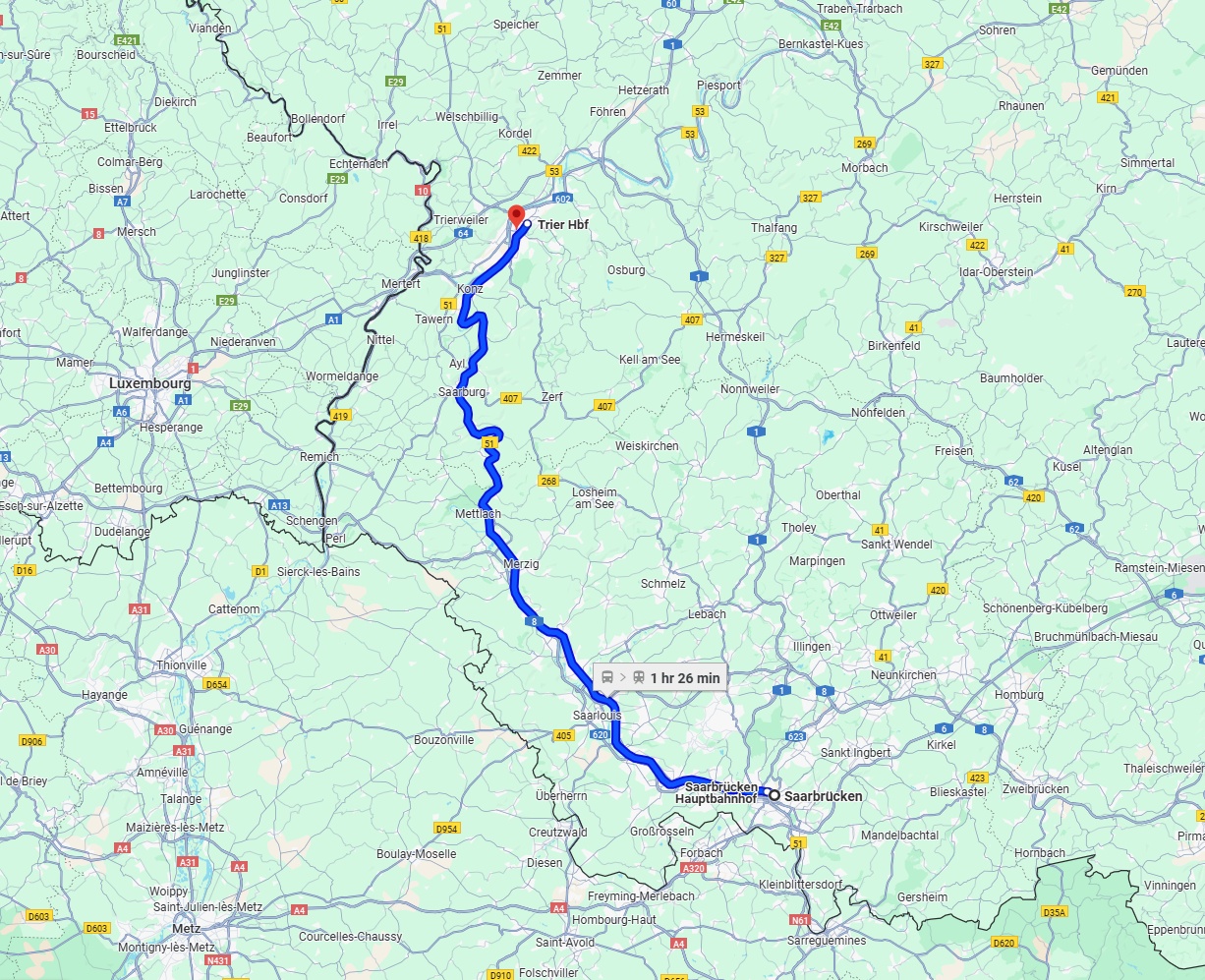 Anreise von Saarbrücken Zu Trier Über 