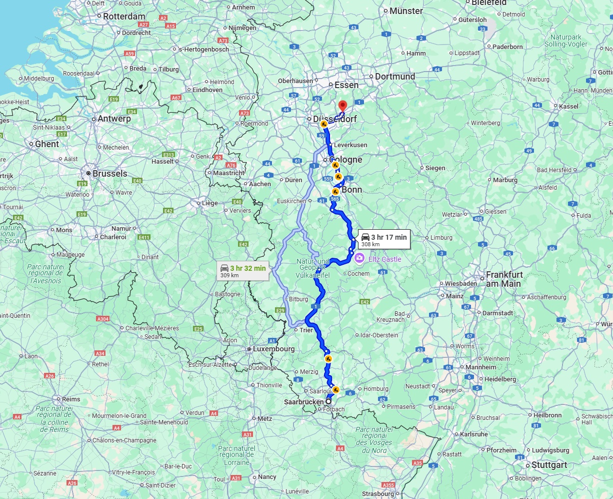 Anreise von Saarbrücken Zu Wuppertal Über via A1
