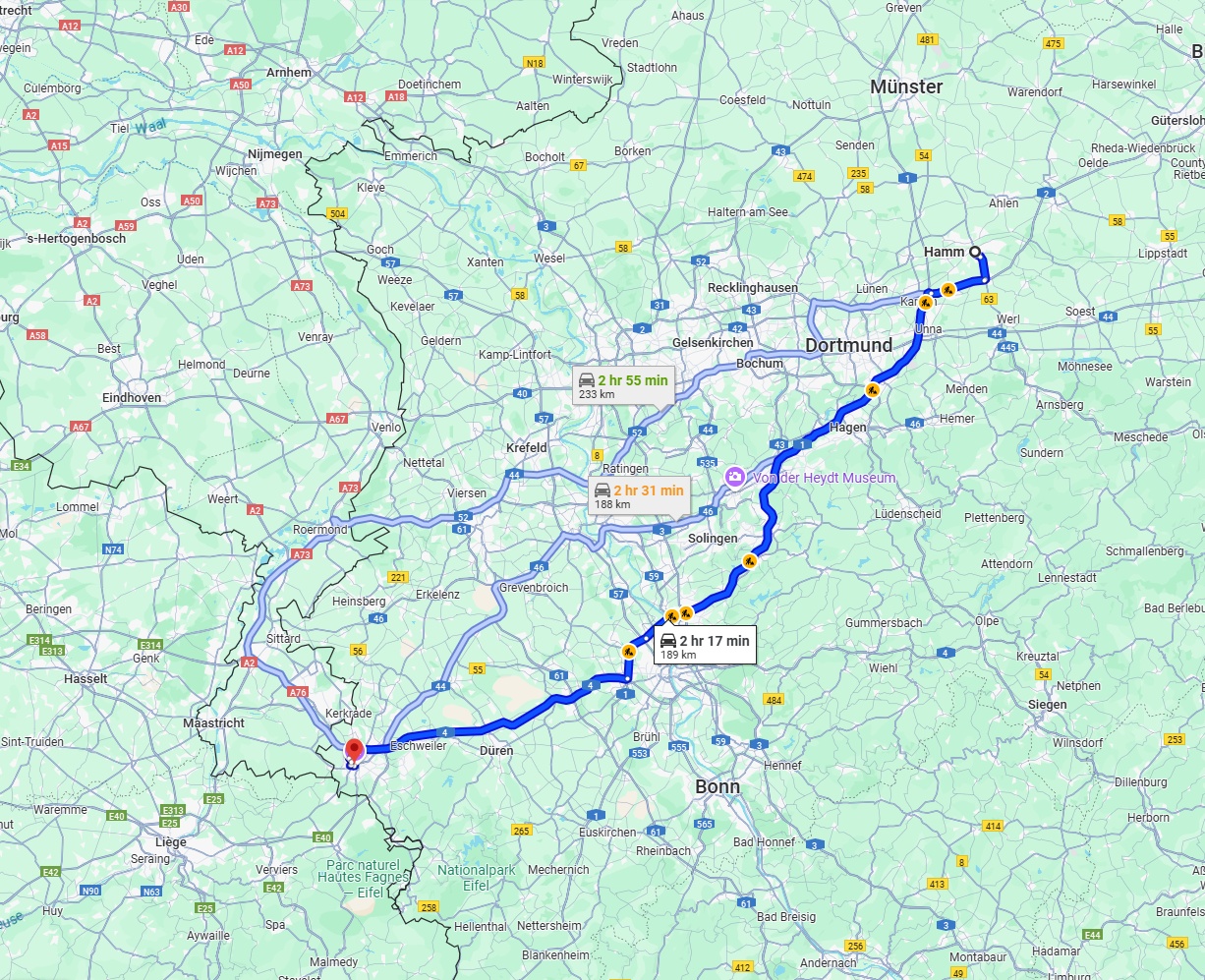 Anreise von Hamm Zu Aachen Über via A1 and A4