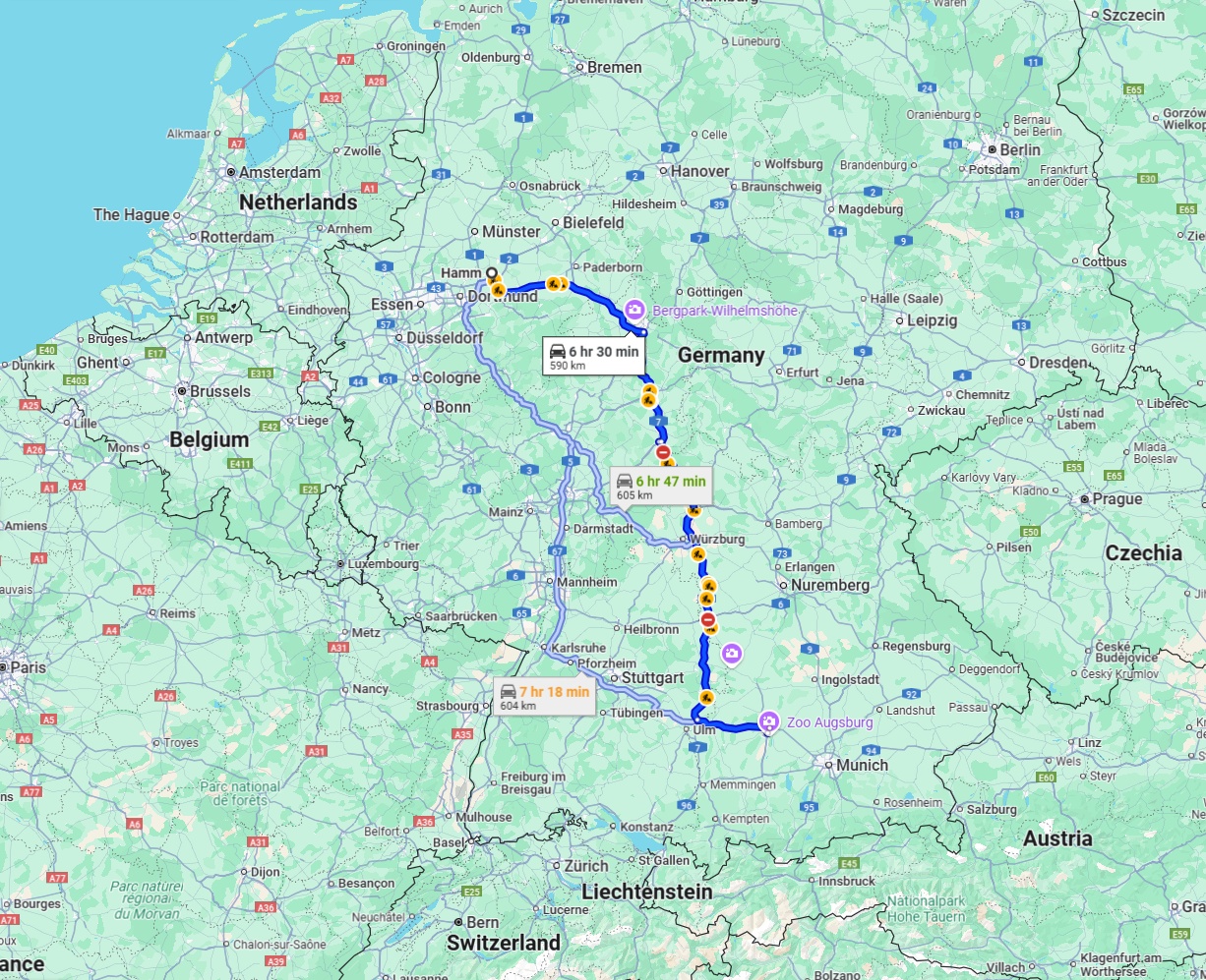 Anreise von Hamm Zu Augsburg Über via A7