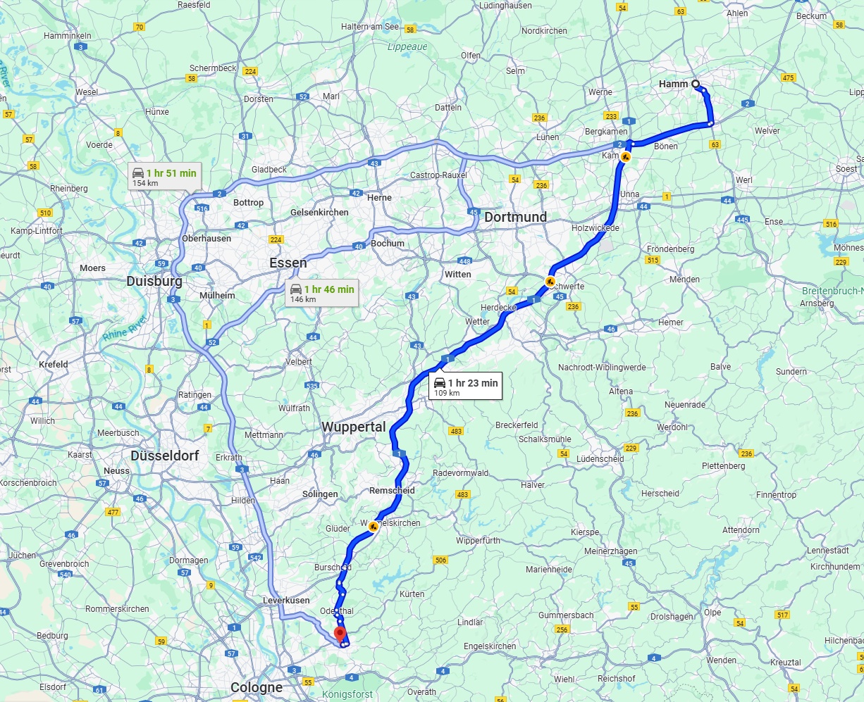 Anreise von Hamm Zu Bergisch Gladbach Über via A1