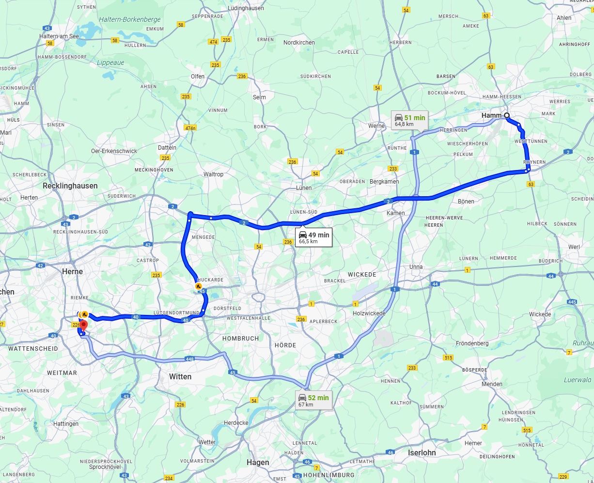 Anreise von Hamm Zu Bochum Über via A2