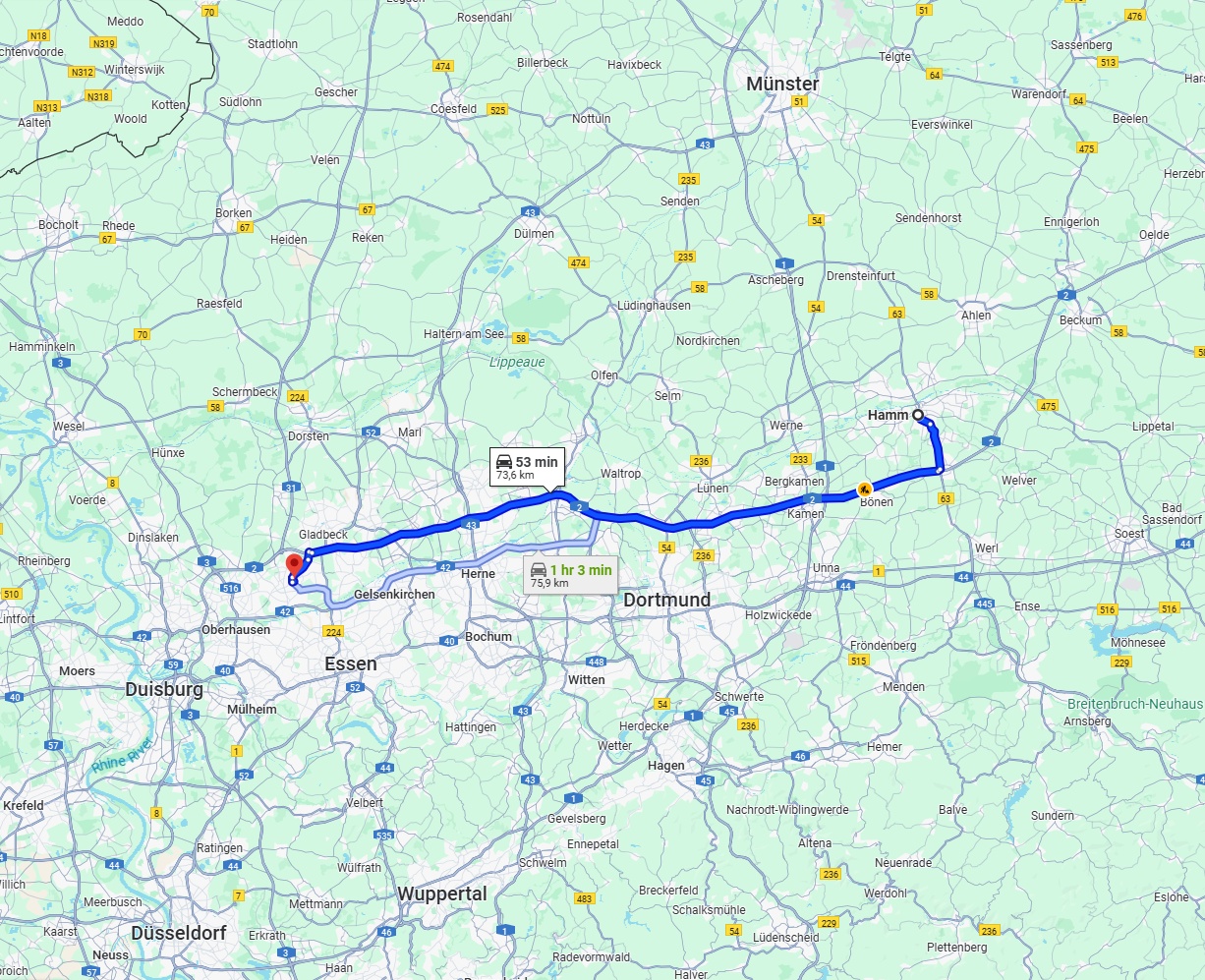 Anreise von Hamm Zu Bottrop Über via A2
