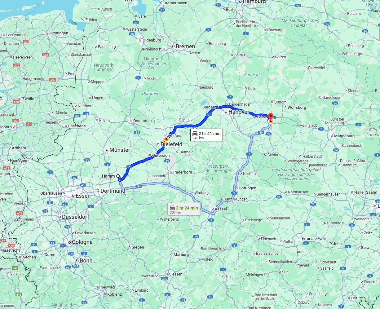 Anreise von Hamm Zu Braunschweig Über via A2