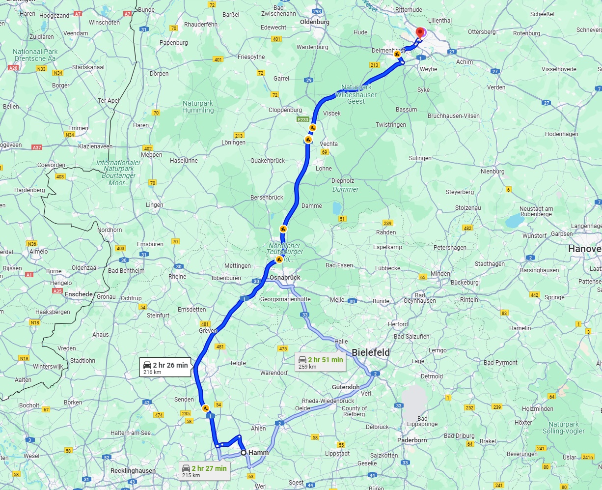 Anreise von Hamm Zu Bremen Über via A1