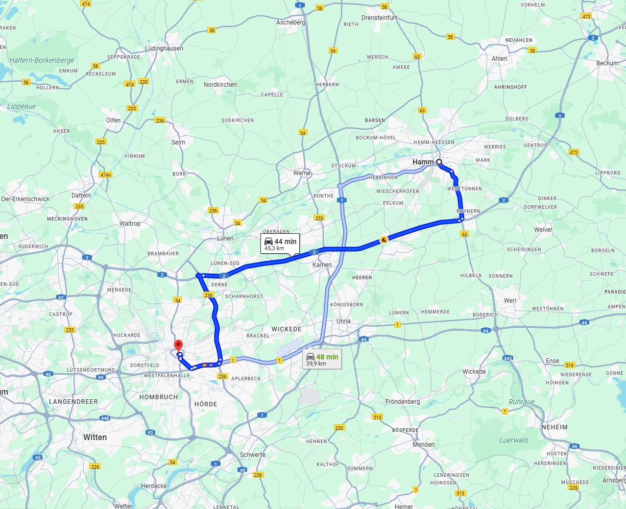 Anreise von Hamm Zu Dortmund Über via A2