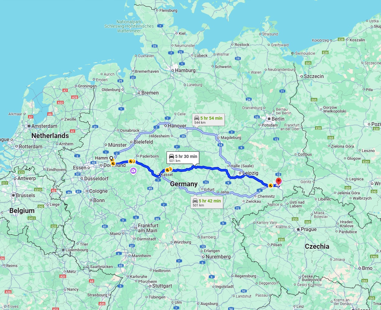 Anreise von Hamm Zu Dresden Über via A44 and A38