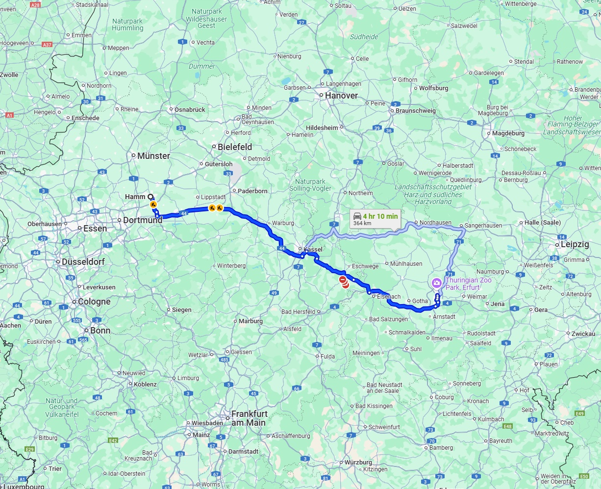 Anreise von Hamm Zu Erfurt Über via A44