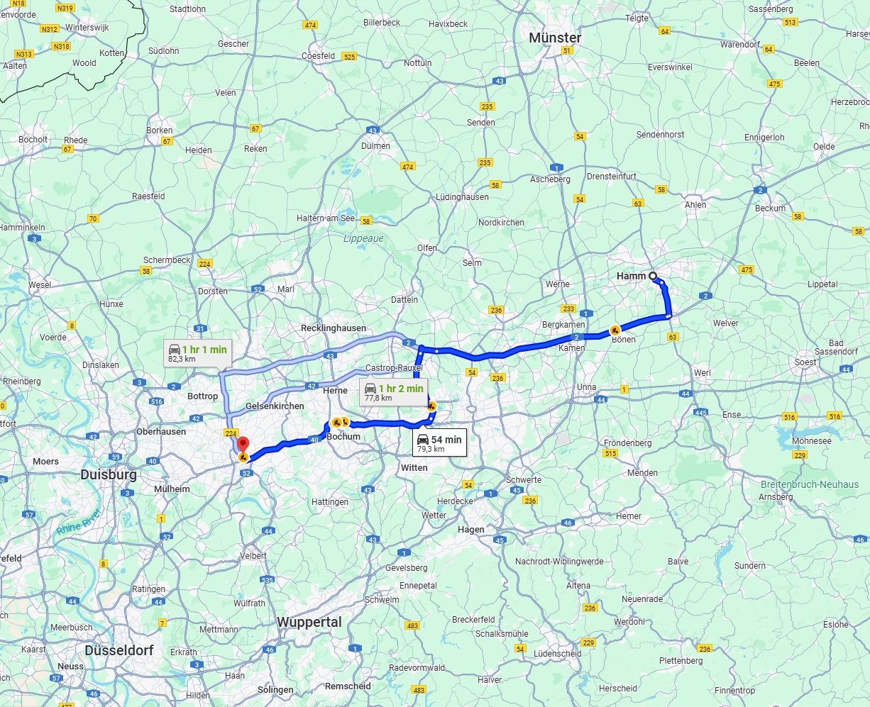 Anreise von Hamm Zu Essen Über via A2 and A40