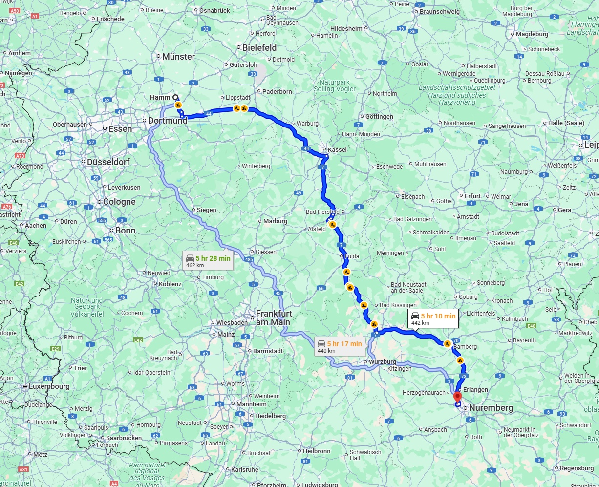Anreise von Hamm Zu Fürth Über via A44 and A7