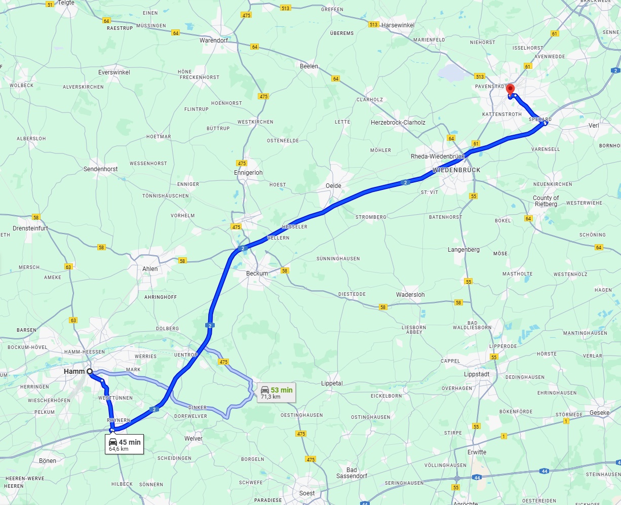 Anreise von Hamm Zu Gütersloh Über via A2