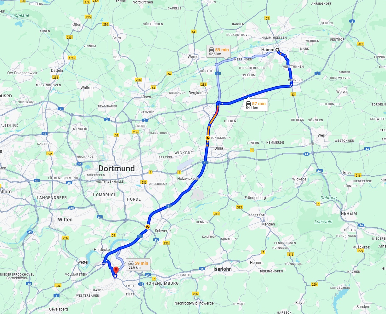 Anreise von Hamm Zu Hagen Über via A1
