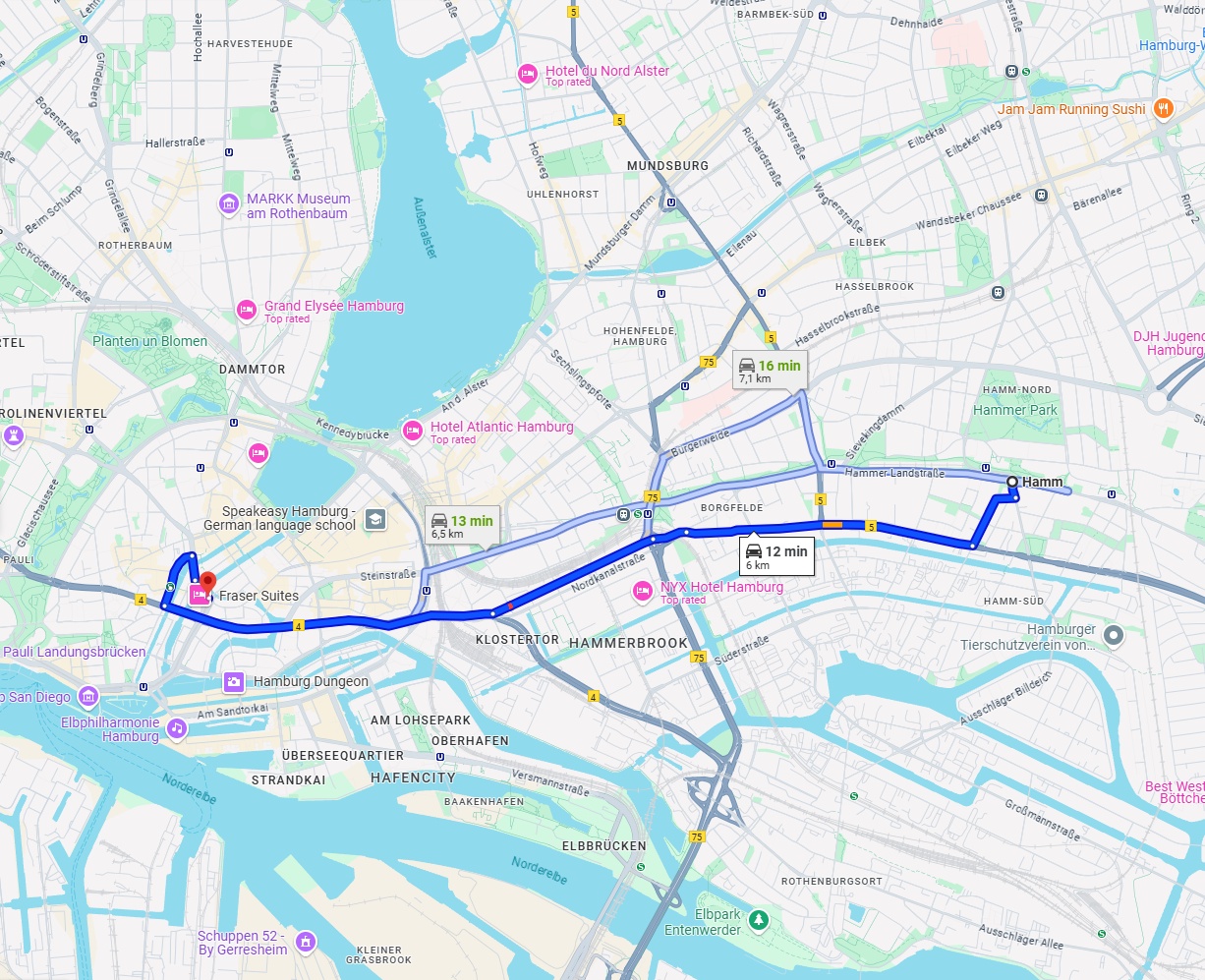 Anreise von Hamm Zu Hamburg Über via Eiffestraße and B4