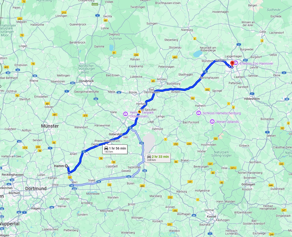 Anreise von Hamm Zu Hannover Über via A2