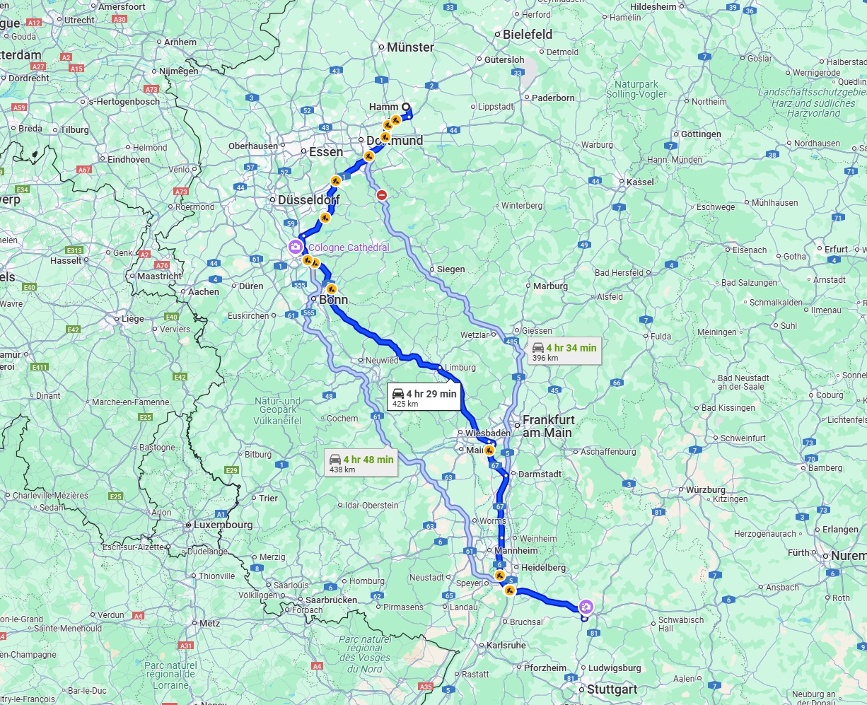 Anreise von Hamm Zu Heilbronn Über via A3
