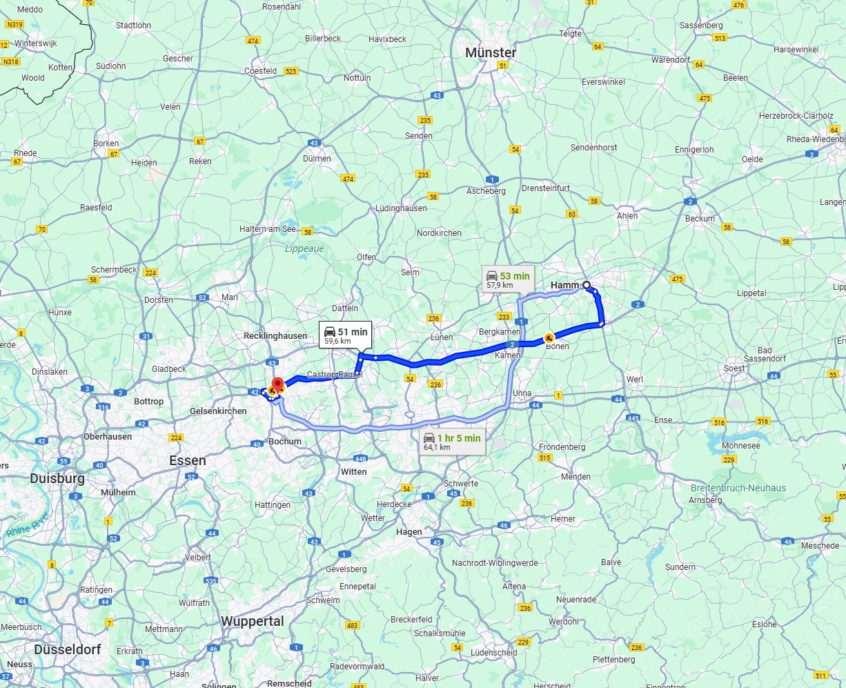 Anreise von Hamm Zu Herne Über via A2