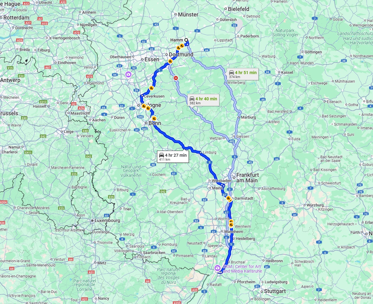 Anreise von Hamm Zu Karlsruhe Über via A3