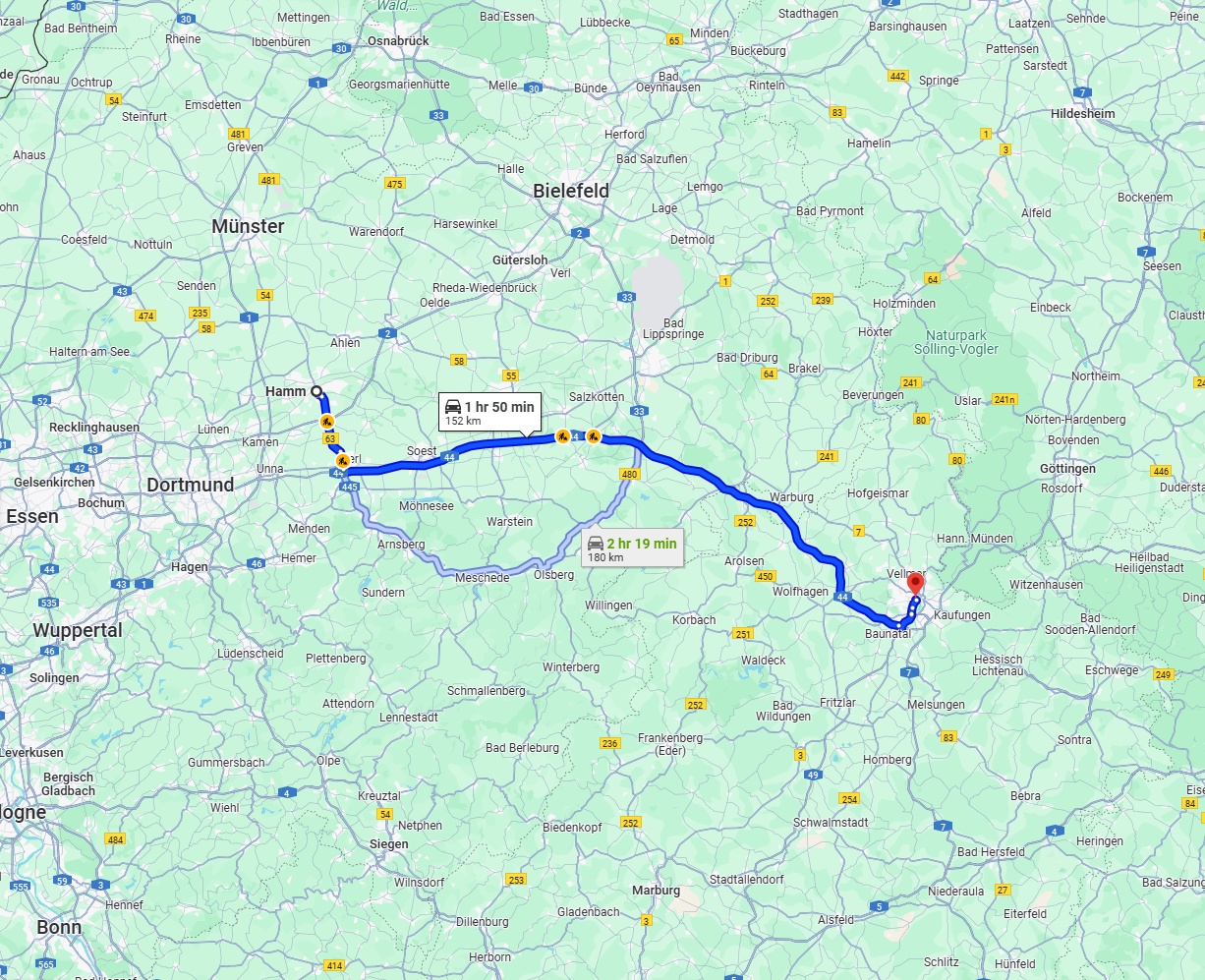 Anreise von Hamm Zu Kassel Über via A44