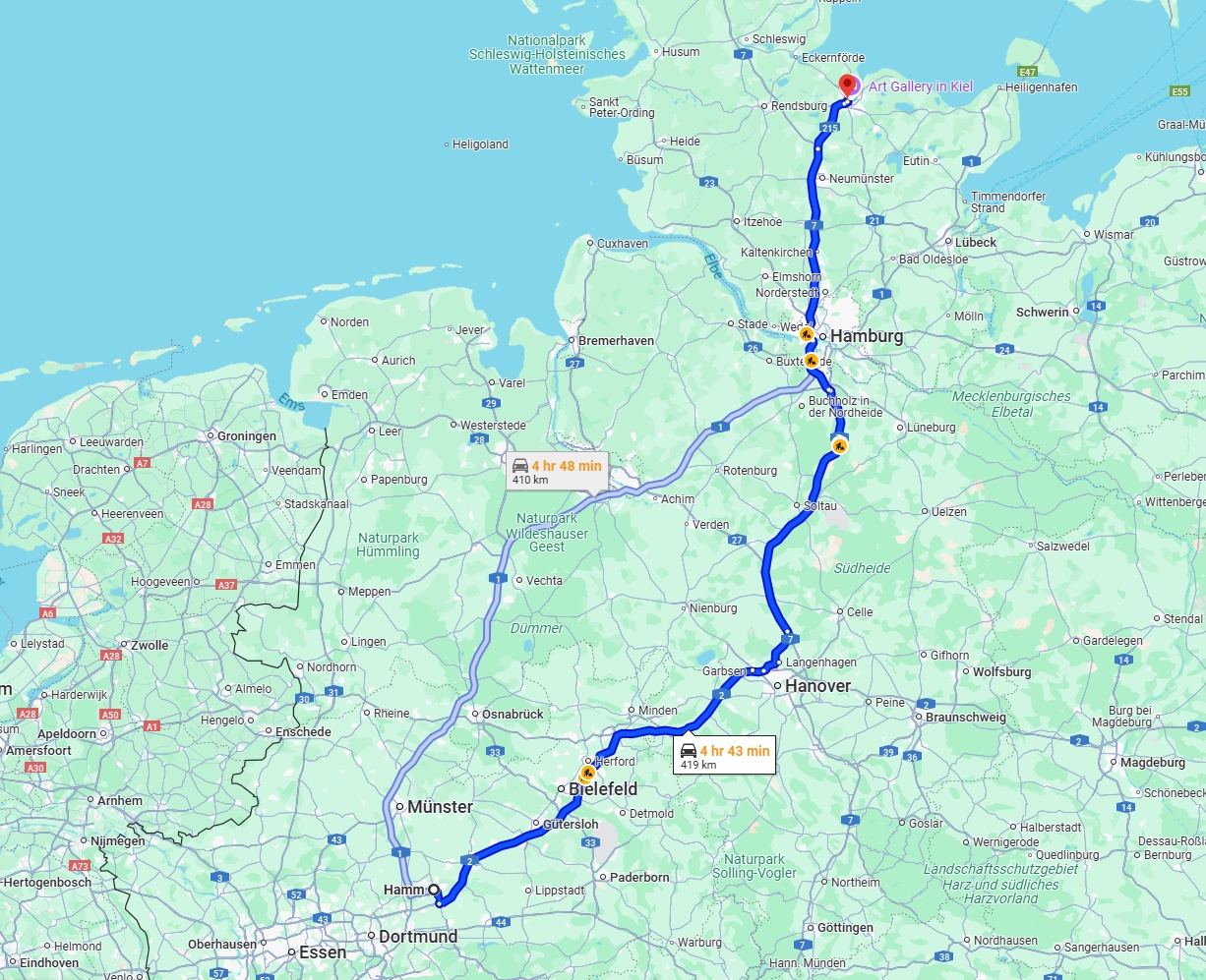 Anreise von Hamm Zu Kiel Über via A2 and A7