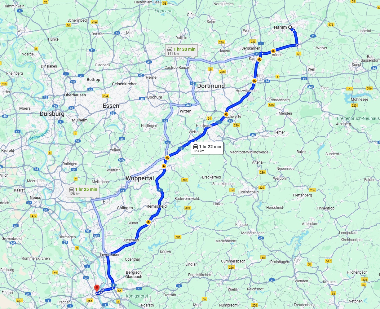 Anreise von Hamm Zu Köln Über via A1