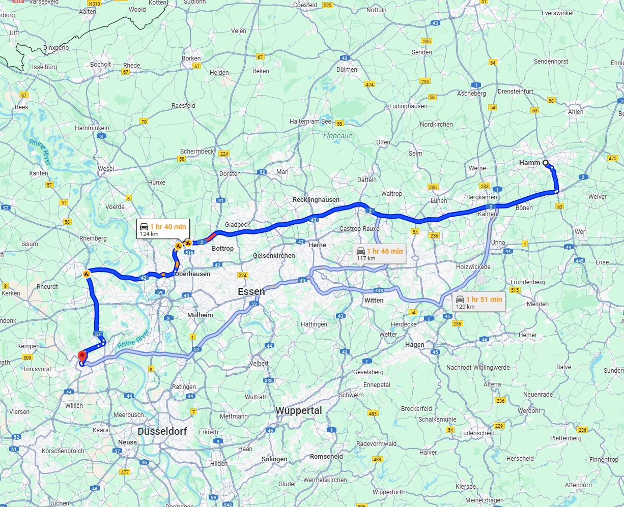 Anreise von Hamm Zu Krefeld Über via A2