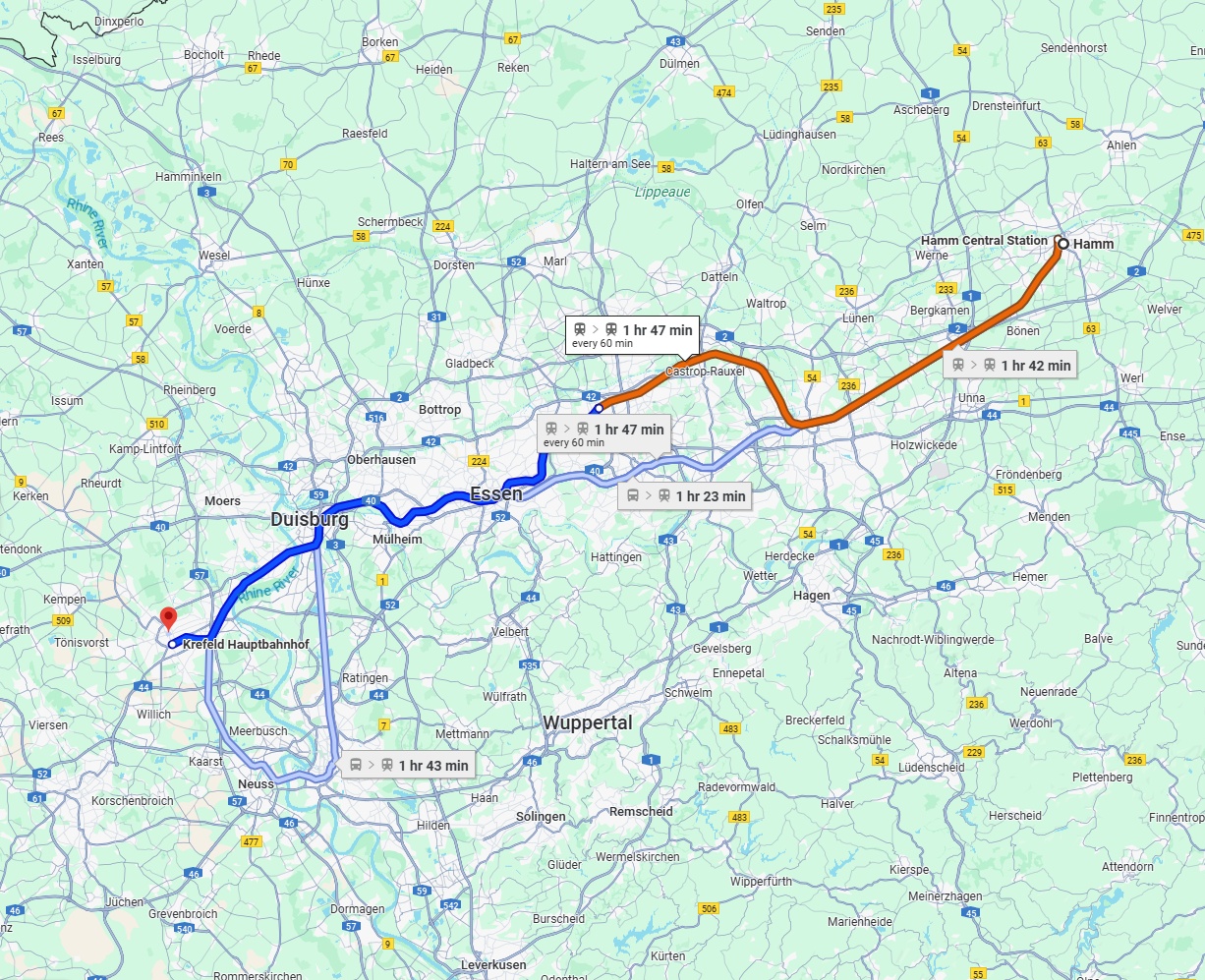 Anreise von Hamm Zu Krefeld Über 