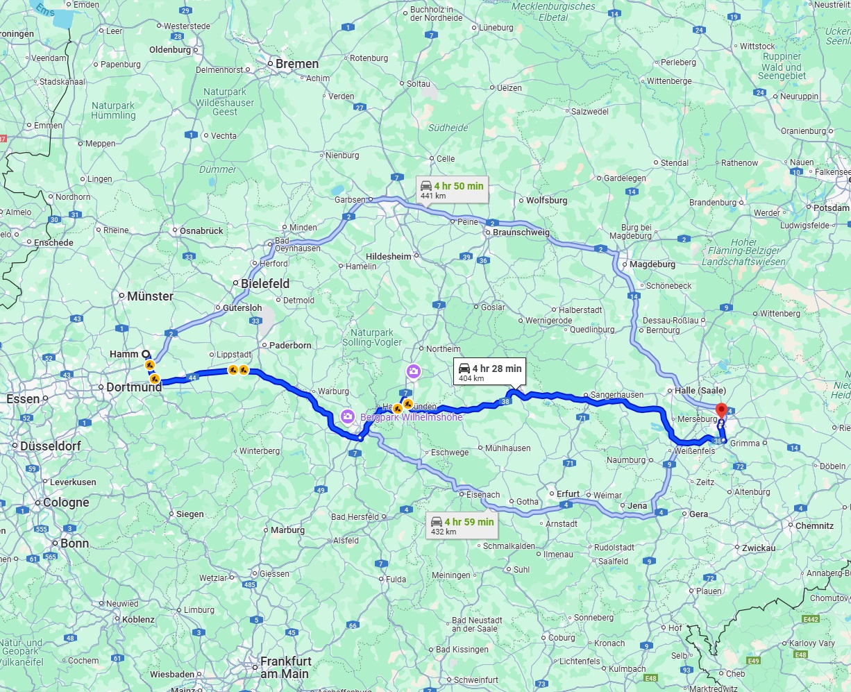 Anreise von Hamm Zu Leipzig Über via A44 and A38