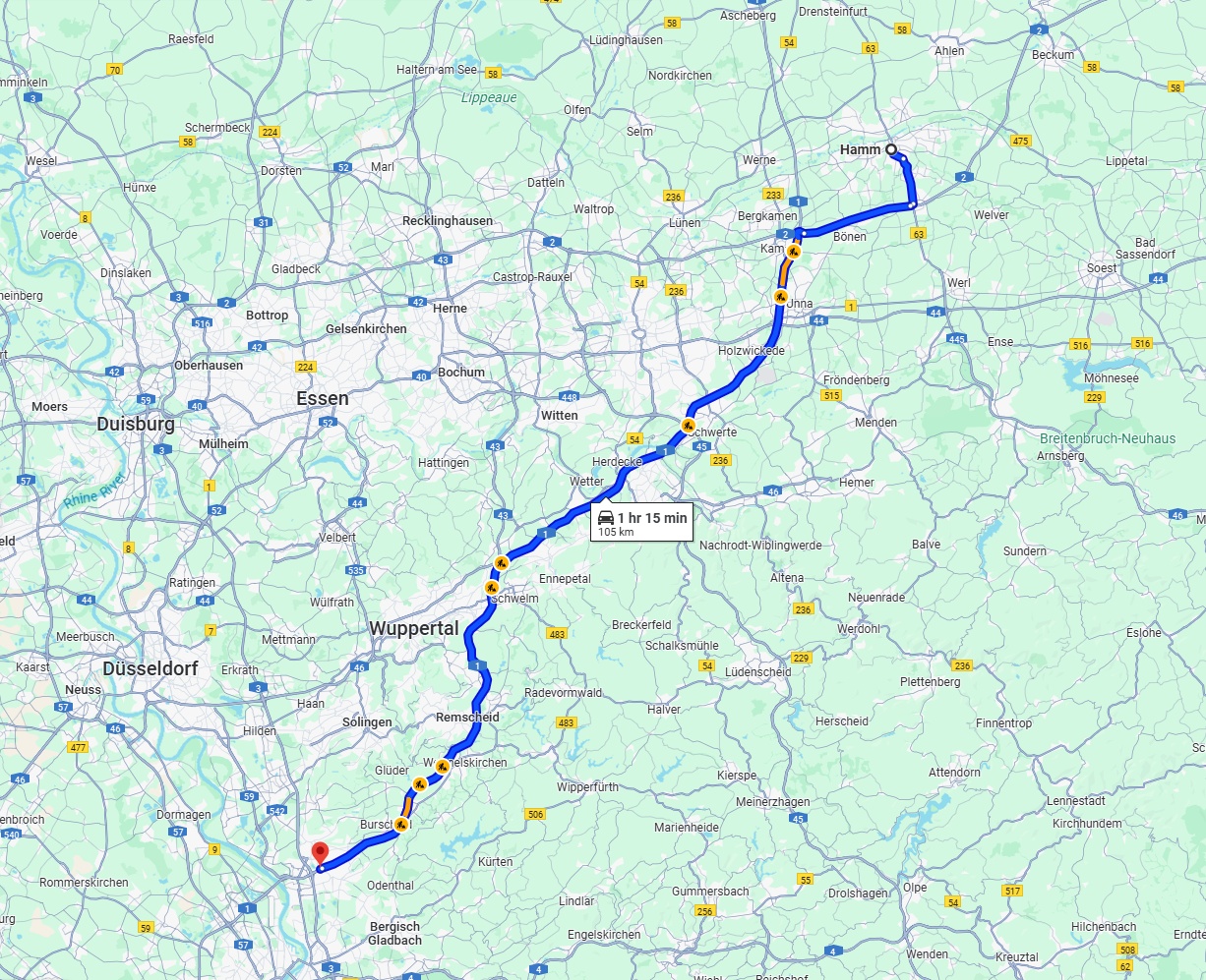 Anreise von Hamm Zu Leverkusen Über via A1