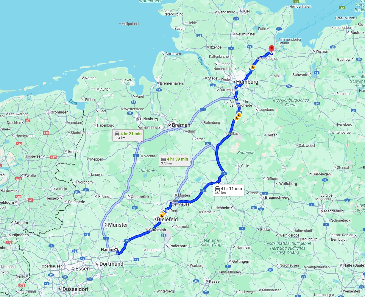 Anreise von Hamm Zu Lübeck Über via A2 and A7