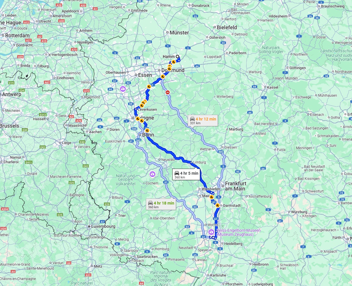 Anreise von Hamm Zu Ludwigshafen am Rhein Über via A3