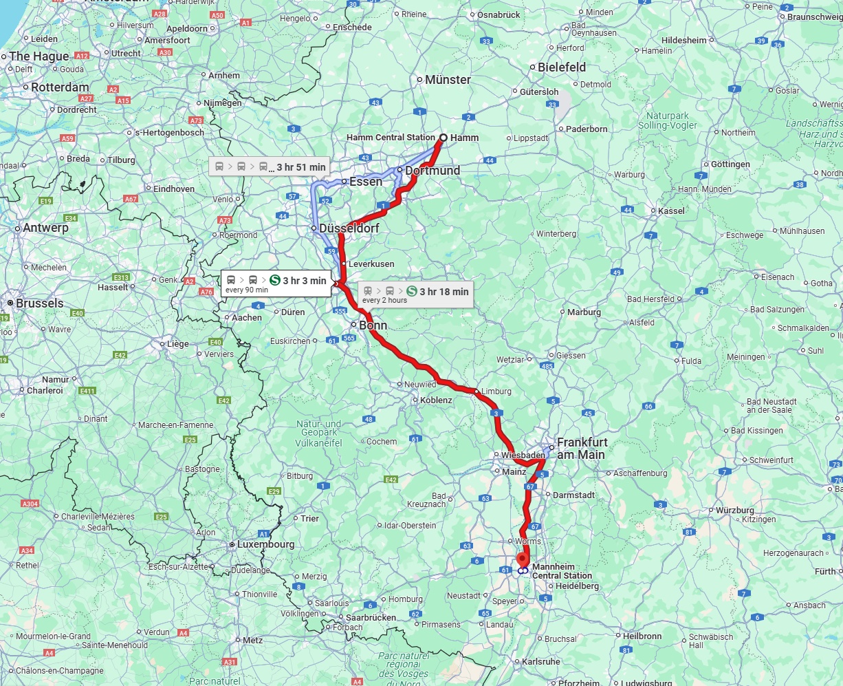 Anreise von Hamm Zu Ludwigshafen am Rhein Über 