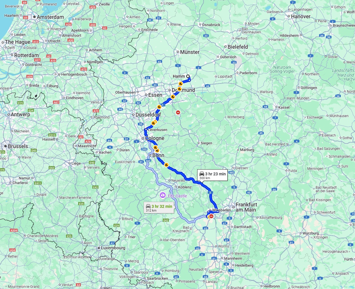 Anreise von Hamm Zu Mainz Über via A1 and A3