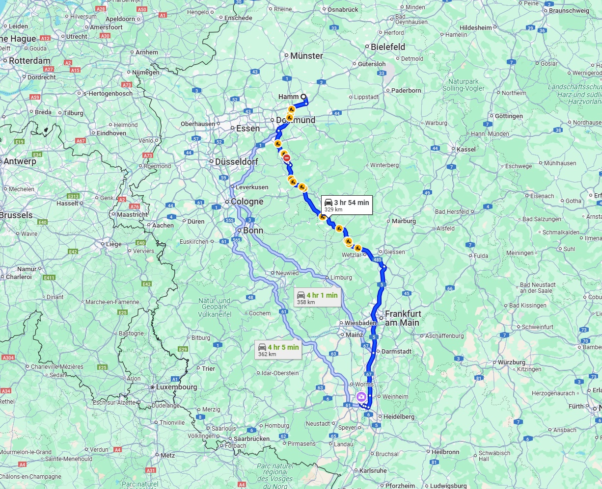 Anreise von Hamm Zu Mannheim Über via A45