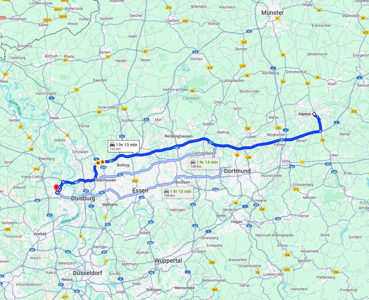 Anreise von Hamm Zu Moers Über via A2